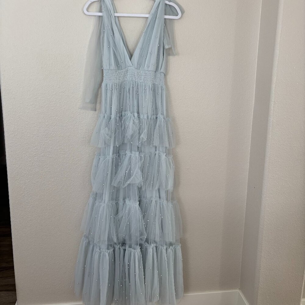 Blue multi-tiered tulle dress by Pippa and Pearl